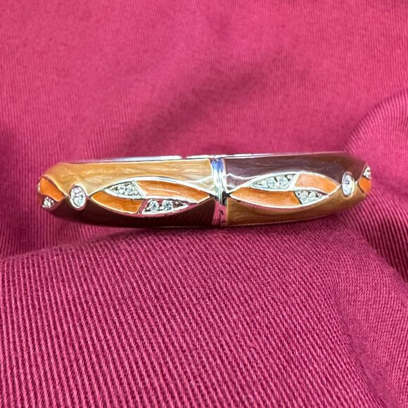 VTG Three-Tone Enamel Hinged Bangle Bracelet w/Crystal Accents - Picture 11 of 14